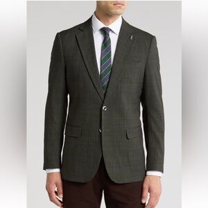 Elie Tahari Dark Green Checkered Blazer